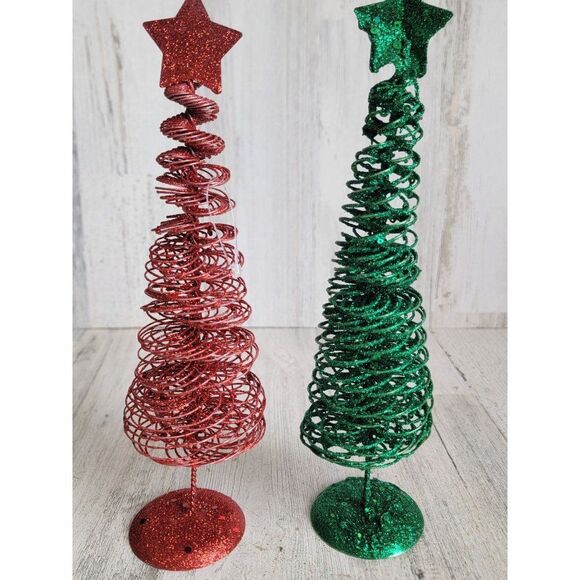 Green red glitter star pine tree xmas set home decor shiny - Picture 4 of 7